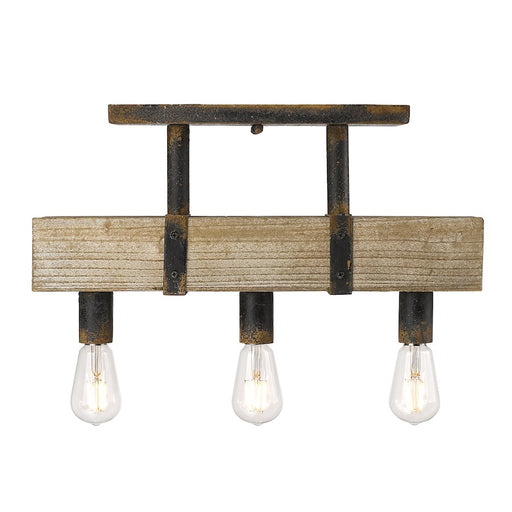 Golden Lighting Garrett 3 Light Semi-Flush, Antique Black Iron