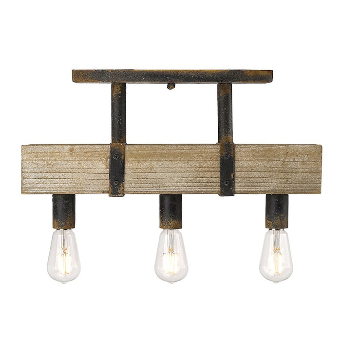 Golden Lighting Garrett 3 Light Semi-Flush, Antique Black Iron