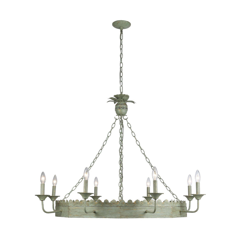 Golden Lighting Finley 42in 8-Light Chandelier | Traditional Vintage Sage Steel and Wood | Dining Room & Foyer | 42 x 42 x 32 in | Model 0838-8 VS
