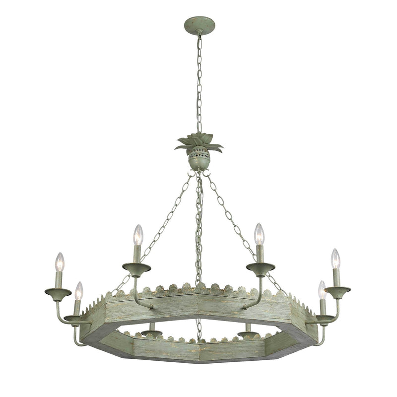 Golden Lighting Finley 42in 8-Light Chandelier | Traditional Vintage Sage Steel and Wood | Dining Room & Foyer | 42 x 42 x 32 in | Model 0838-8 VS