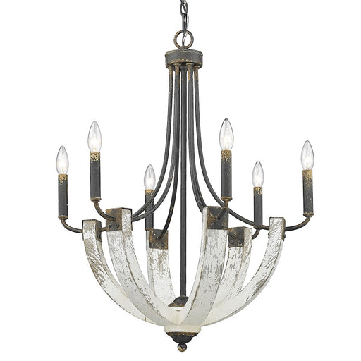 Golden Lighting Elwood 6 Light Chandelier, Antique Black Iron