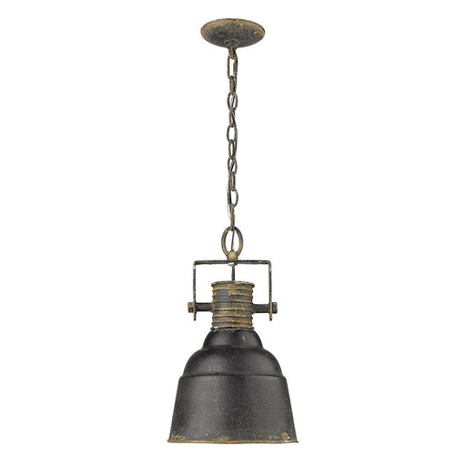 Golden Lighting Quarry 1 Light Mini Pendant, Antique Black Iron