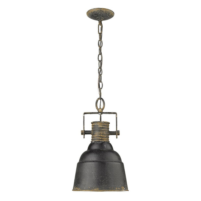 Golden Lighting Quarry 1 Light Mini Pendant, Antique Black Iron