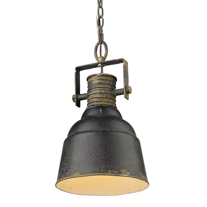 Golden Lighting Quarry 1 Light Mini Pendant, Antique Black Iron