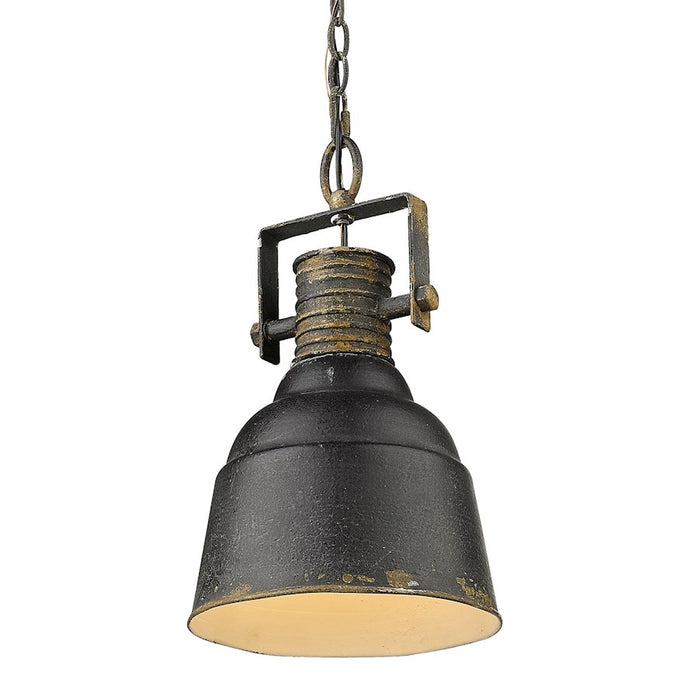 Golden Lighting Quarry 1 Light Mini Pendant, Antique Black Iron