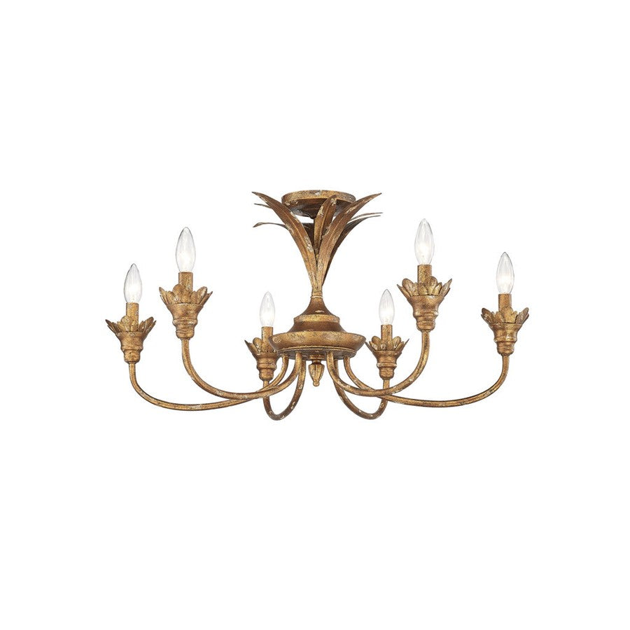 Golden Lillianne 6-Light Semi-Flush, Heirloom Gold/No Shade - 0846-6SFHG