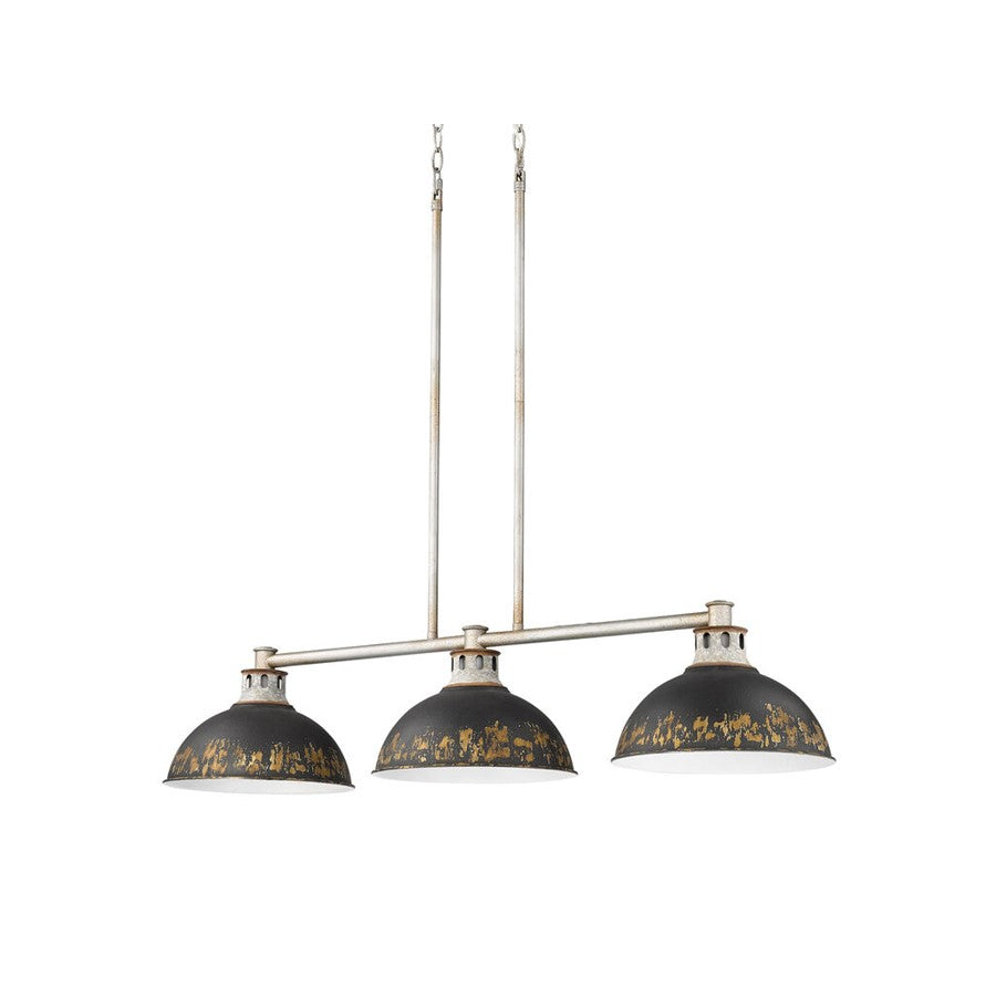 Golden Kinsley 3-Lt Linr Pendant, Galvanized Steel/Black Iron - 0865-3LPAGV-ABI