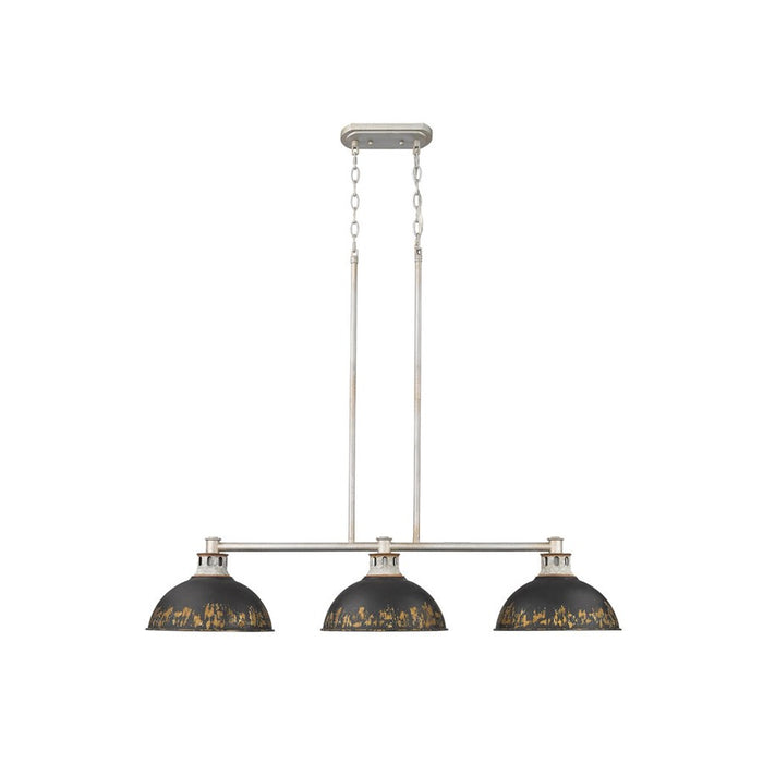 Golden Kinsley 3-Lt Linr Pendant, Galvanized Steel/Black Iron