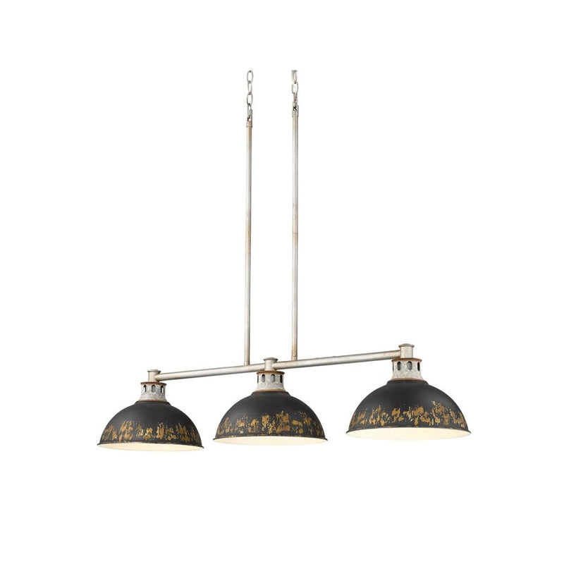 Golden Kinsley 3-Lt Linr Pendant, Galvanized Steel/Black Iron