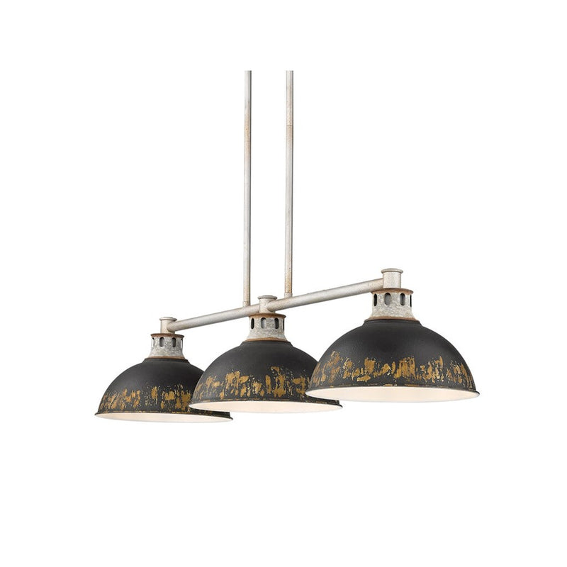 Golden Kinsley 3-Lt Linr Pendant, Galvanized Steel/Black Iron