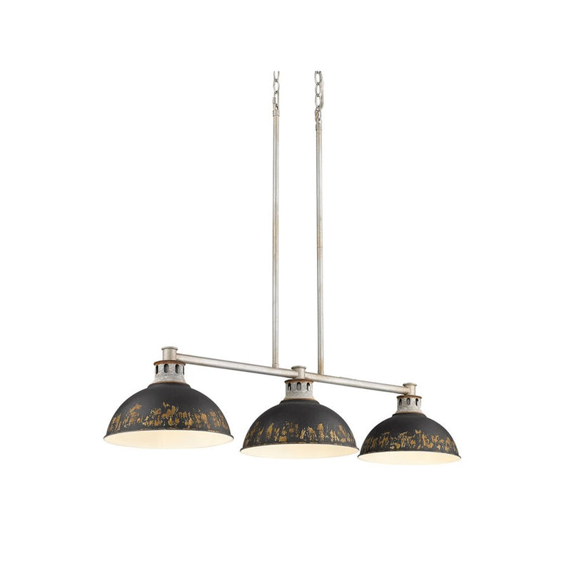 Golden Kinsley 3-Lt Linr Pendant, Galvanized Steel/Black Iron