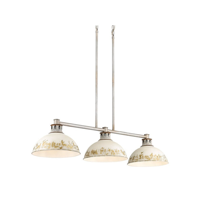 Golden Kinsley 3-Lt Linear Pendant, Aged steel/Antique Ivory