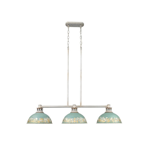 Golden Kinsley 3-Lt Linear Pendant, Aged Steel/Antique Teal