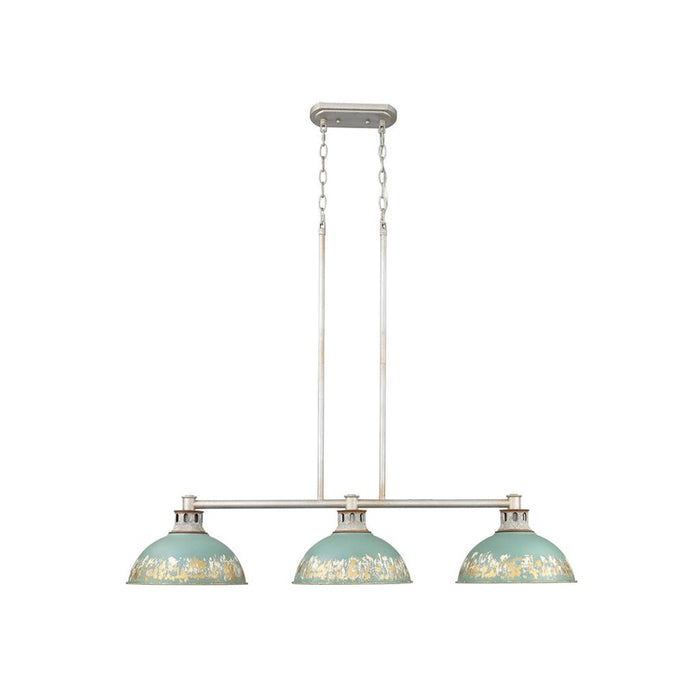 Golden Kinsley 3-Lt Linear Pendant, Aged Steel/Antique Teal