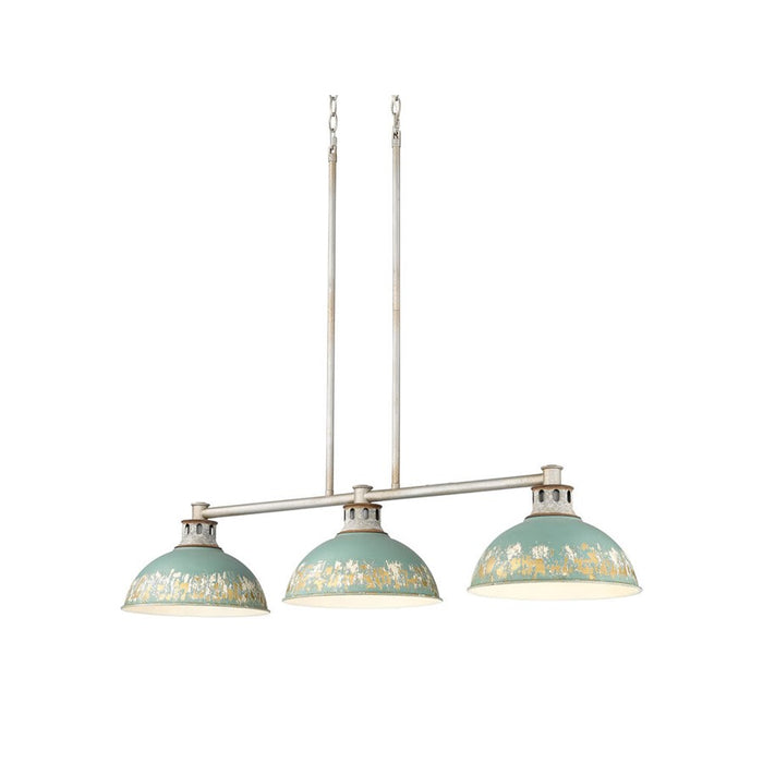 Golden Kinsley 3-Lt Linear Pendant, Aged Steel/Antique Teal