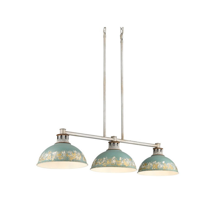 Golden Kinsley 3-Lt Linear Pendant, Aged Steel/Antique Teal