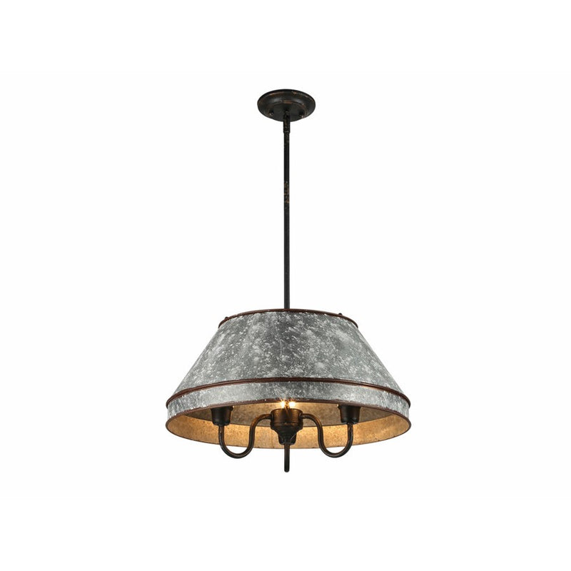 Golden Jasper 3-Lt Pendant, Antique Black Iron/Galvanized Steel