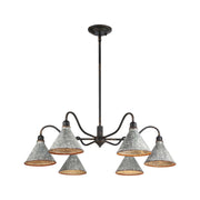 Golden Lighting Jasper 38in 6-Light Chandelier | Farmhouse Antique Black Iron and Galvanized Steel | Dining Room & Foyer | Model 0877-6 ABI-GV