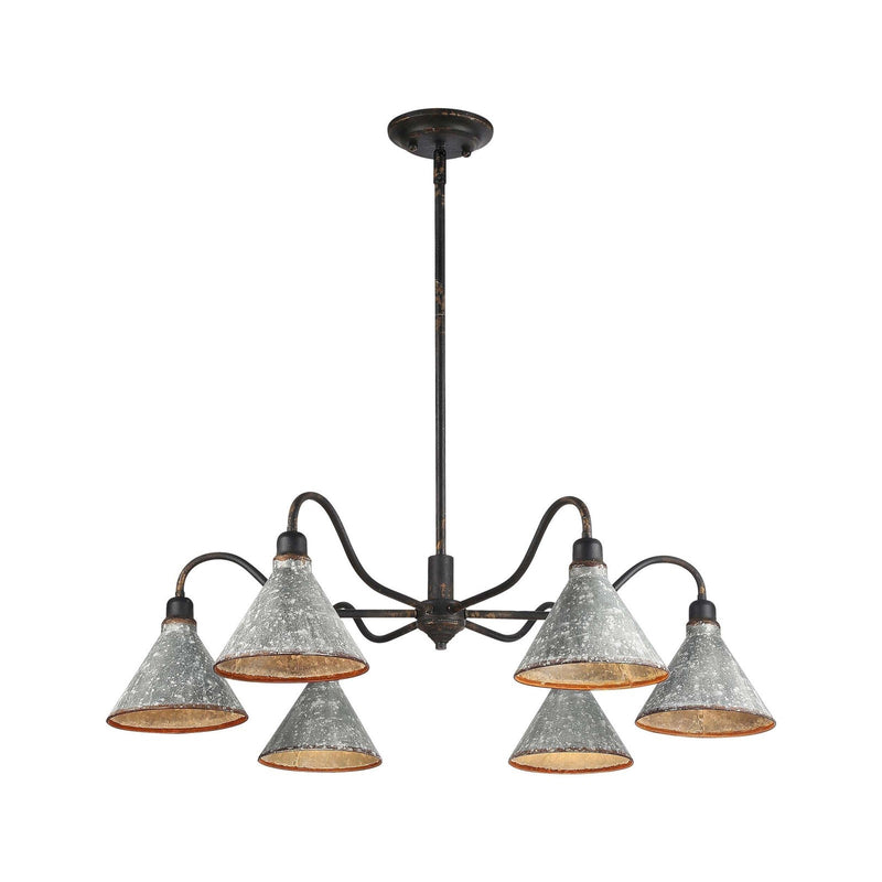 Golden Lighting Jasper 38in 6-Light Chandelier | Farmhouse Antique Black Iron and Galvanized Steel | Dining Room & Foyer | Model 0877-6 ABI-GV