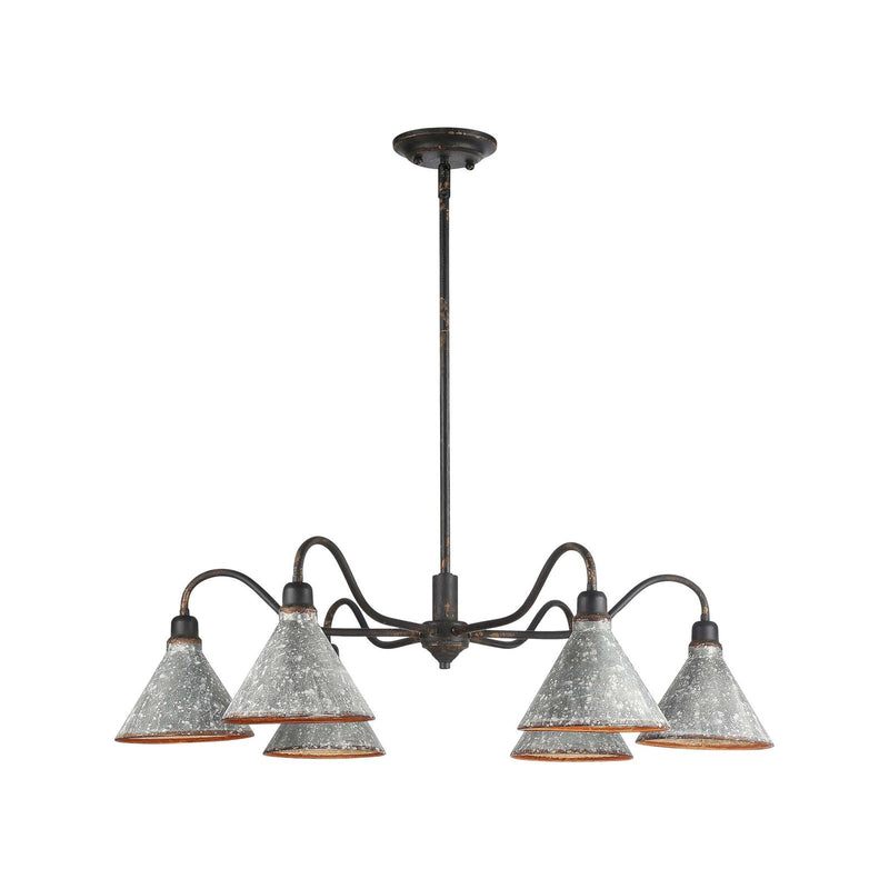 Golden Lighting Jasper 38in 6-Light Chandelier | Farmhouse Antique Black Iron and Galvanized Steel | Dining Room & Foyer | Model 0877-6 ABI-GV