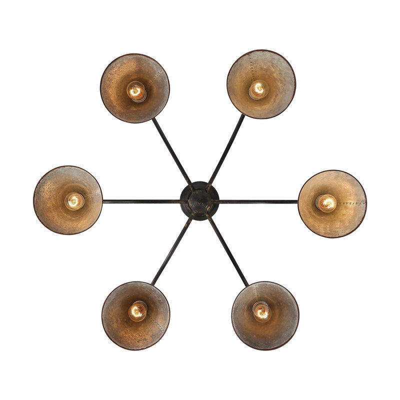 Golden Lighting Jasper 38in 6-Light Chandelier | Farmhouse Antique Black Iron and Galvanized Steel | Dining Room & Foyer | Model 0877-6 ABI-GV