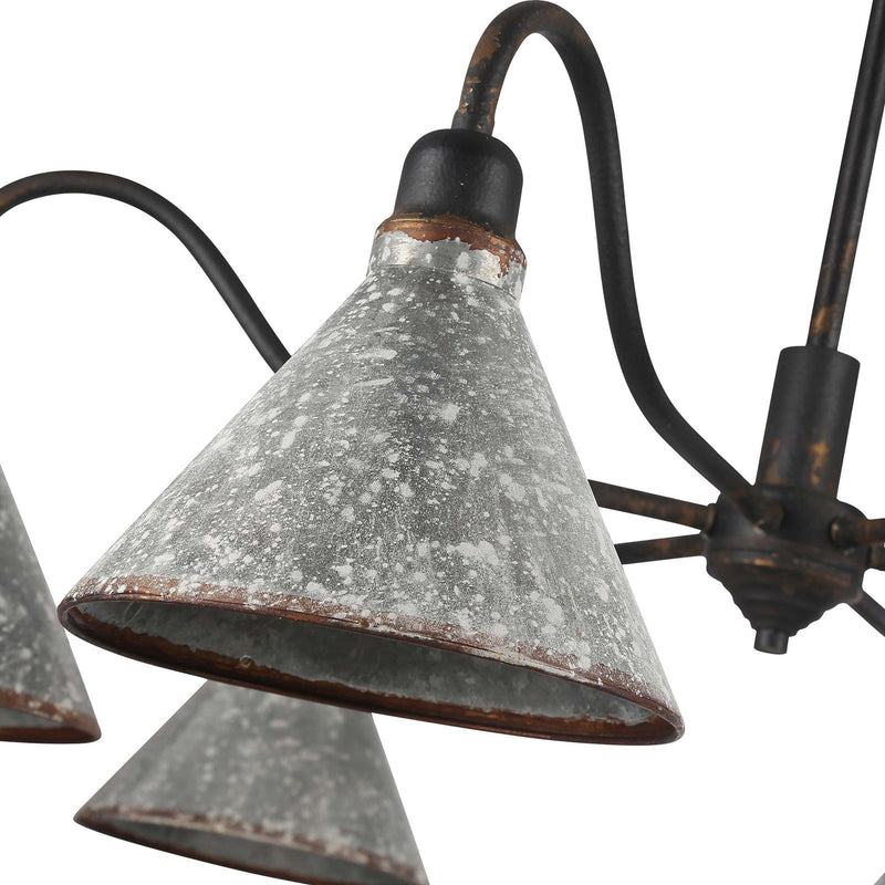 Golden Lighting Jasper 38in 6-Light Chandelier | Farmhouse Antique Black Iron and Galvanized Steel | Dining Room & Foyer | Model 0877-6 ABI-GV