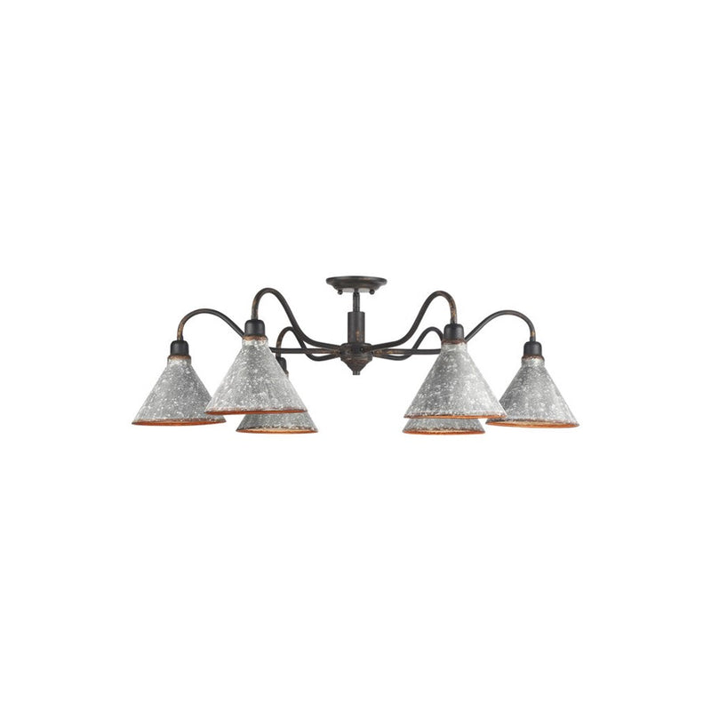 Golden Jasper 6-Light Semi-Flush, Black Iron/Galvanized Steel - 0877-6SFABI-GV
