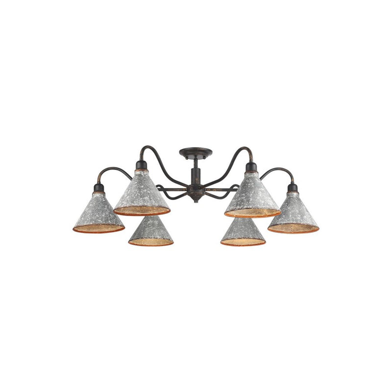 Golden Jasper 6-Light Semi-Flush, Black Iron/Galvanized Steel