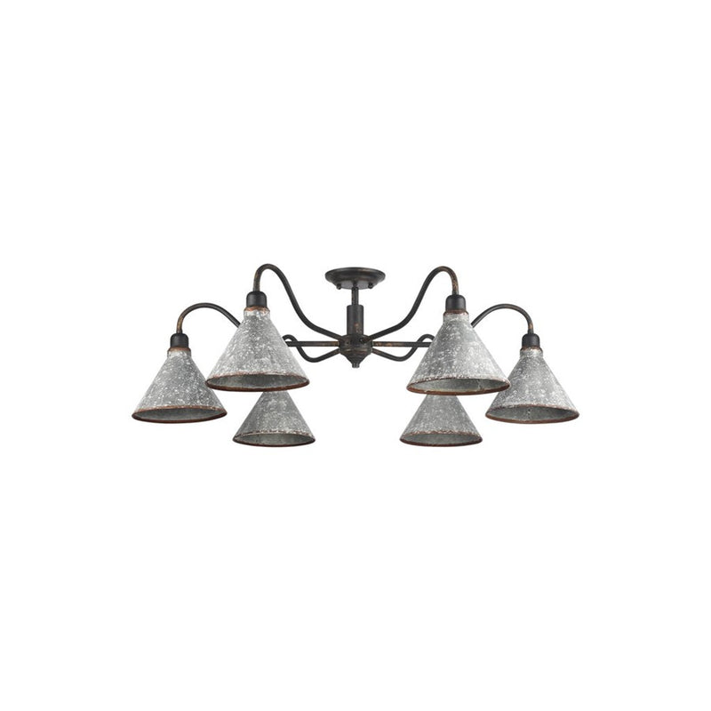 Golden Jasper 6-Light Semi-Flush, Black Iron/Galvanized Steel