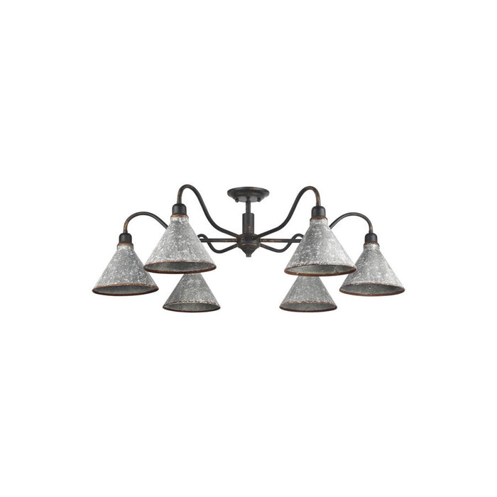 Golden Jasper 6-Light Semi-Flush, Black Iron/Galvanized Steel