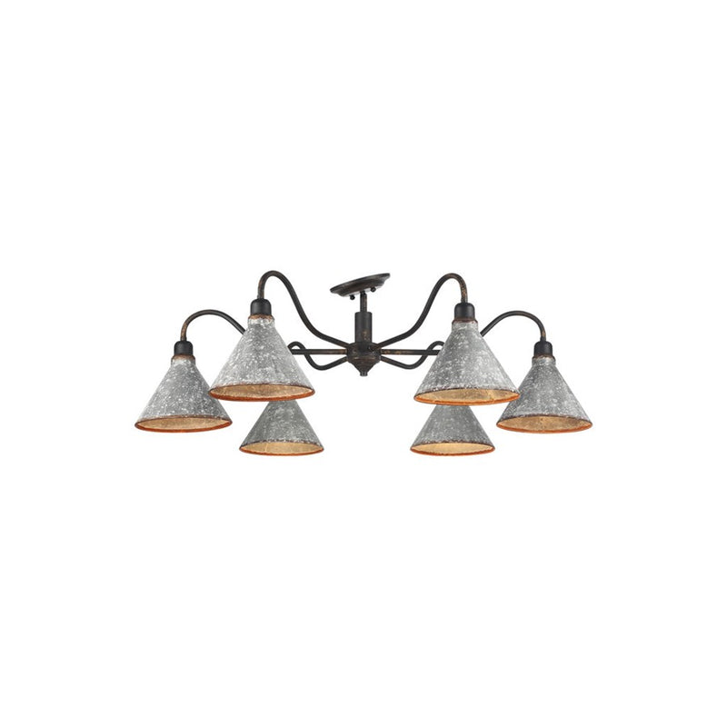 Golden Jasper 6-Light Semi-Flush, Black Iron/Galvanized Steel