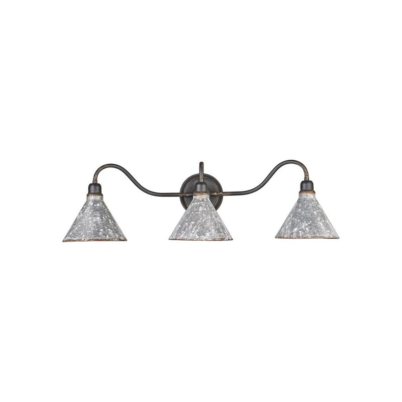 Golden Jasper 3-Lt Vanity, Antique Black Iron/Galvanized Steel