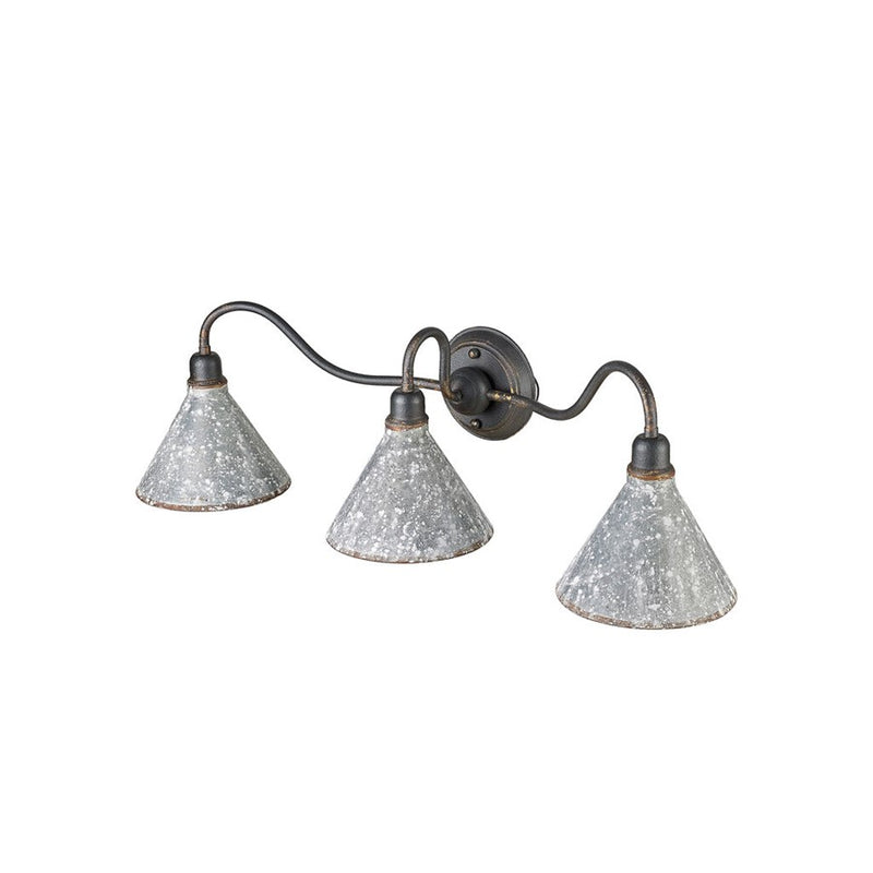Golden Jasper 3-Lt Vanity, Antique Black Iron/Galvanized Steel