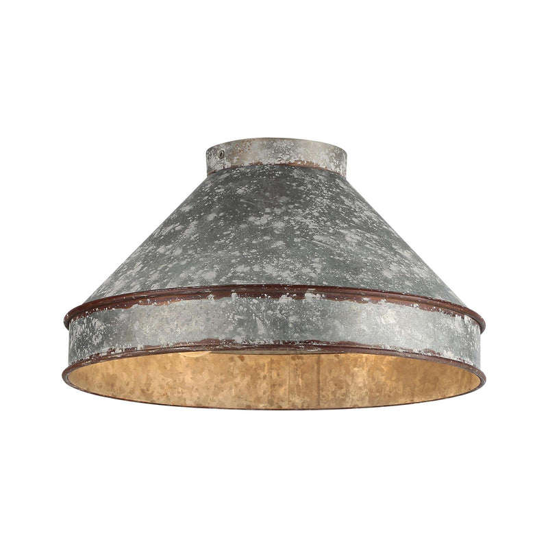Golden Lighting Jasper 14in 3-Light Flush Mount | Farmhouse Antique Black Iron and Galvanized Steel | Hallway & Laundry Room | Model 0877-FM ABI-GV