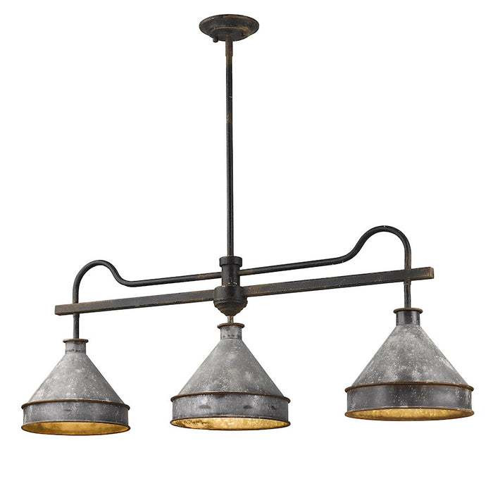 Golden Lighting Jasper 3 Light Linear Pendant, Black Iron/ Steel