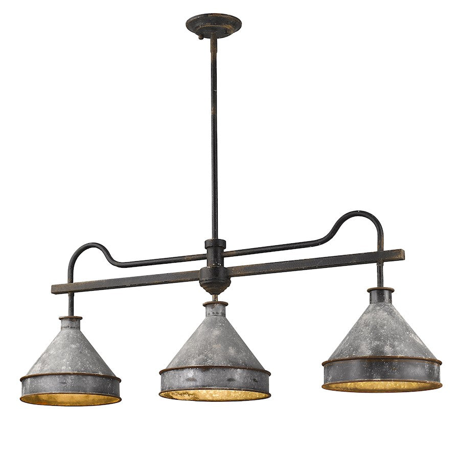 Golden Lighting Jasper 3 Light Linear Pendant, Black Iron/ Steel