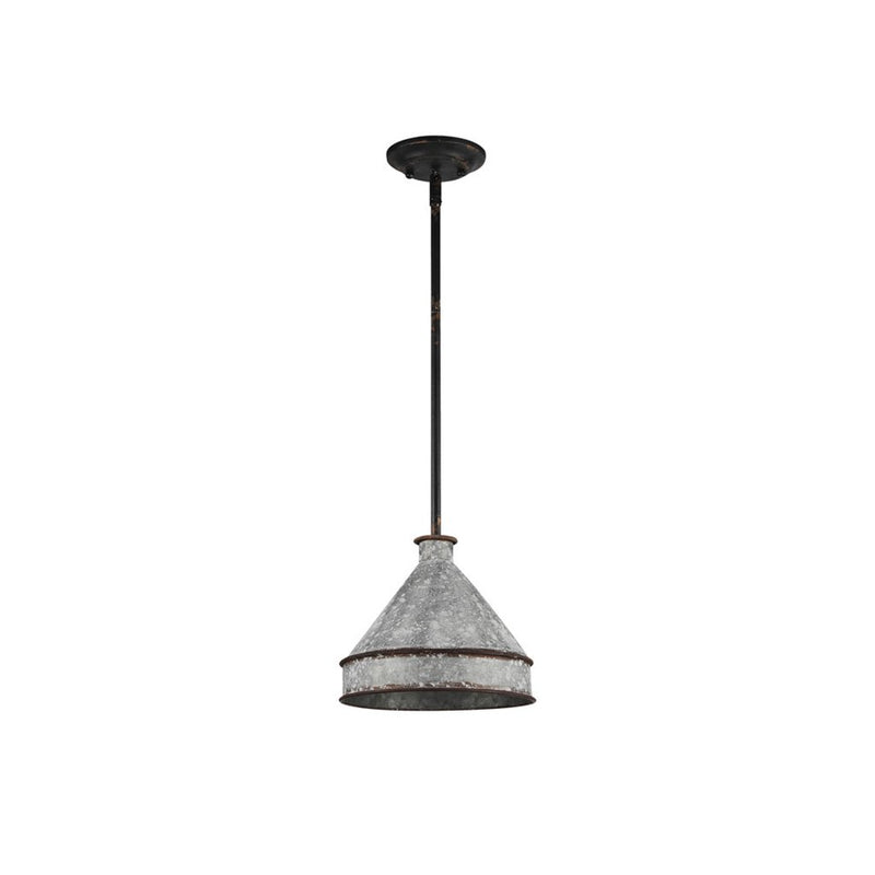 Golden Jasper 1-Lt Pendant, Antique Black Iron/Galvanized Steel - 0877-MABI-GV
