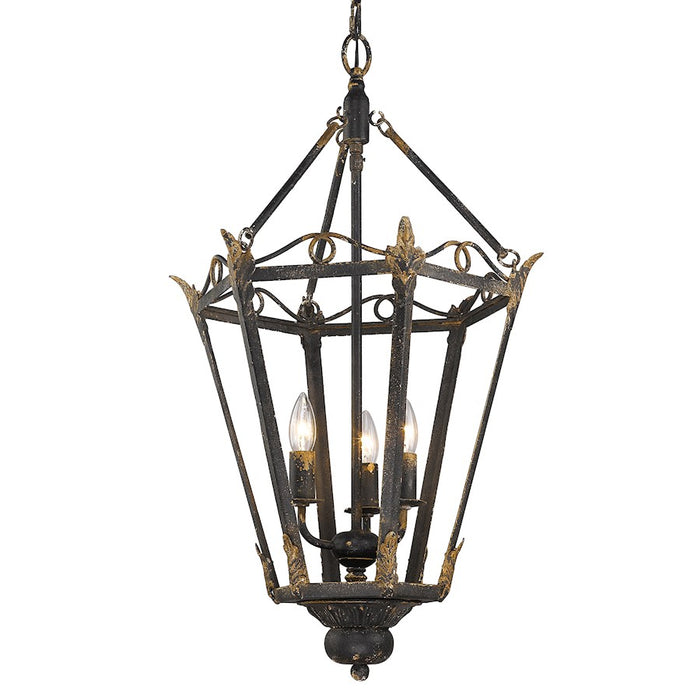 Golden Lighting Matilda 3 Light Pendant, Antique Black Iron