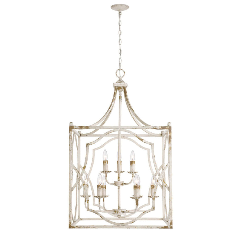 Golden Lighting Laurent 24in 9-Light Pendant | Traditional Antique Ivory Steel | Foyer & Dining Room | 24 x 24 x 40.5 in | Model 0885-9P AI