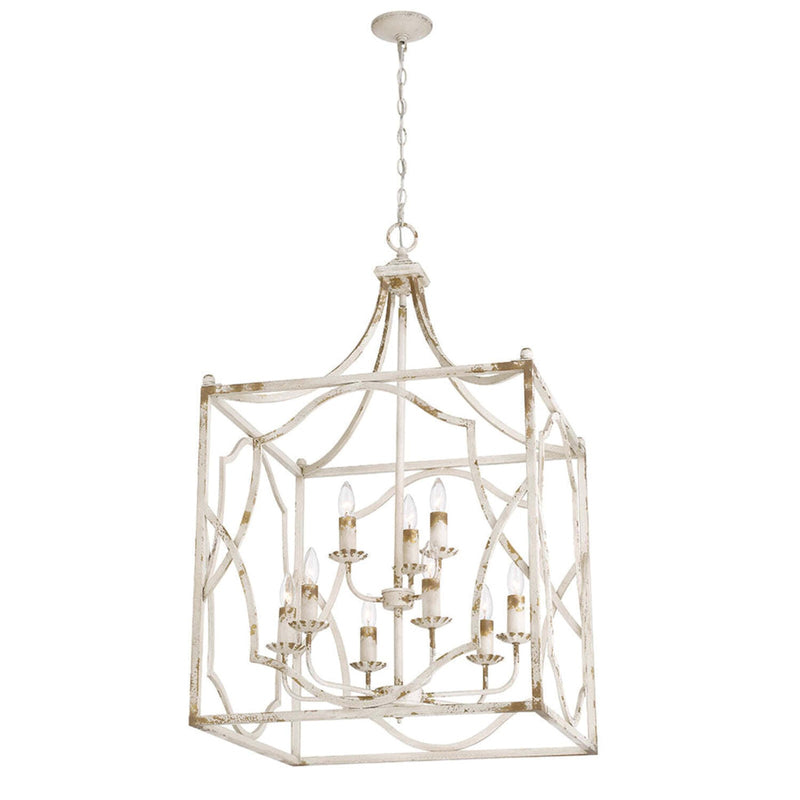 Golden Lighting Laurent 24in 9-Light Pendant | Traditional Antique Ivory Steel | Foyer & Dining Room | 24 x 24 x 40.5 in | Model 0885-9P AI
