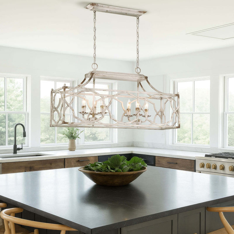 Golden Lighting Laurent 6-Light Island Light | Country Farmhouse Antique Ivory Steel | Kitchen Island & Dining Room | Model 0885-LP AI