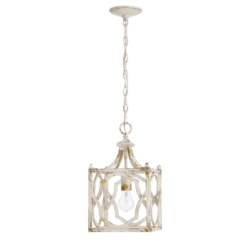 Golden Lighting Laurent 1-Light Pendant | Traditional Antique Ivory Steel Lantern | Kitchen & Foyer | 9 x 9 x 16 in | Model 0885-S AI