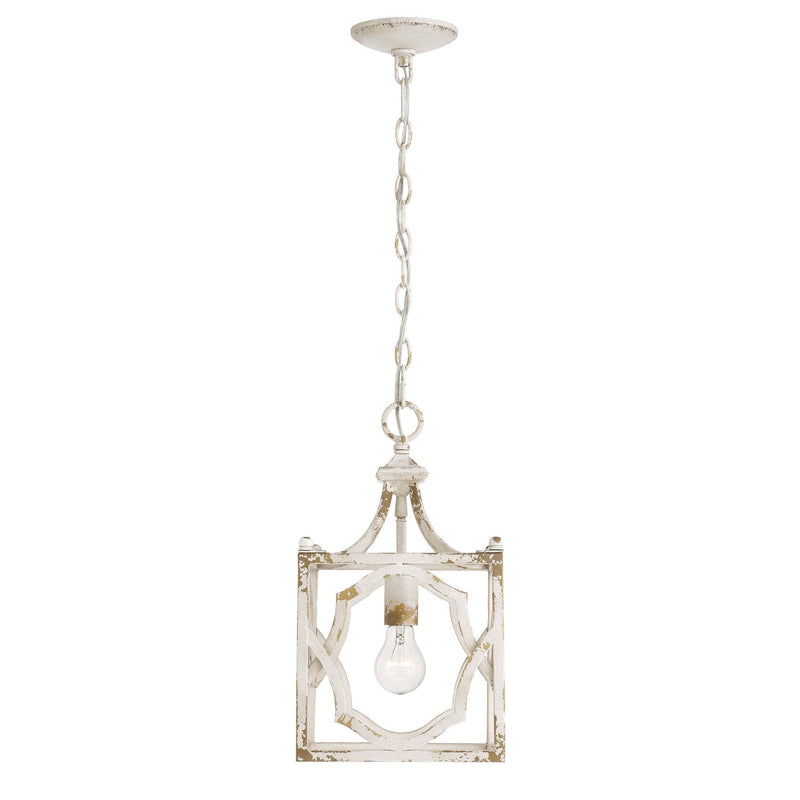Golden Lighting Laurent 1-Light Pendant | Traditional Antique Ivory Steel Lantern | Kitchen & Foyer | 9 x 9 x 16 in | Model 0885-S AI