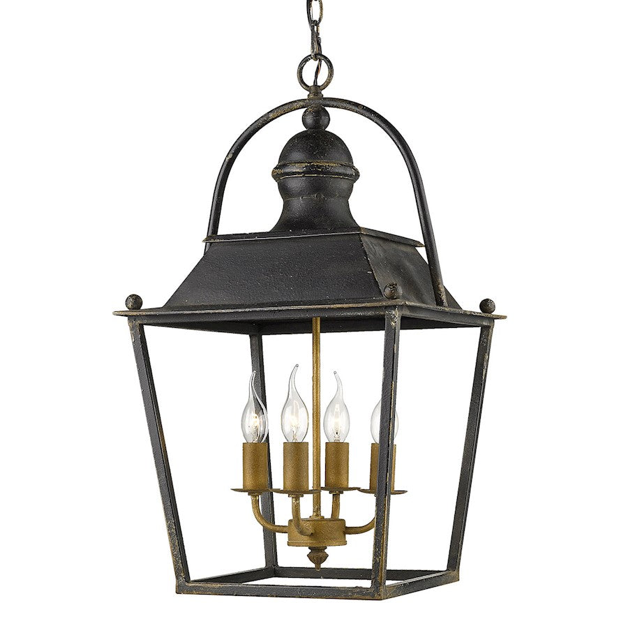 Golden Lighting Christoff 4 Light Pendant, Antique Black Iron