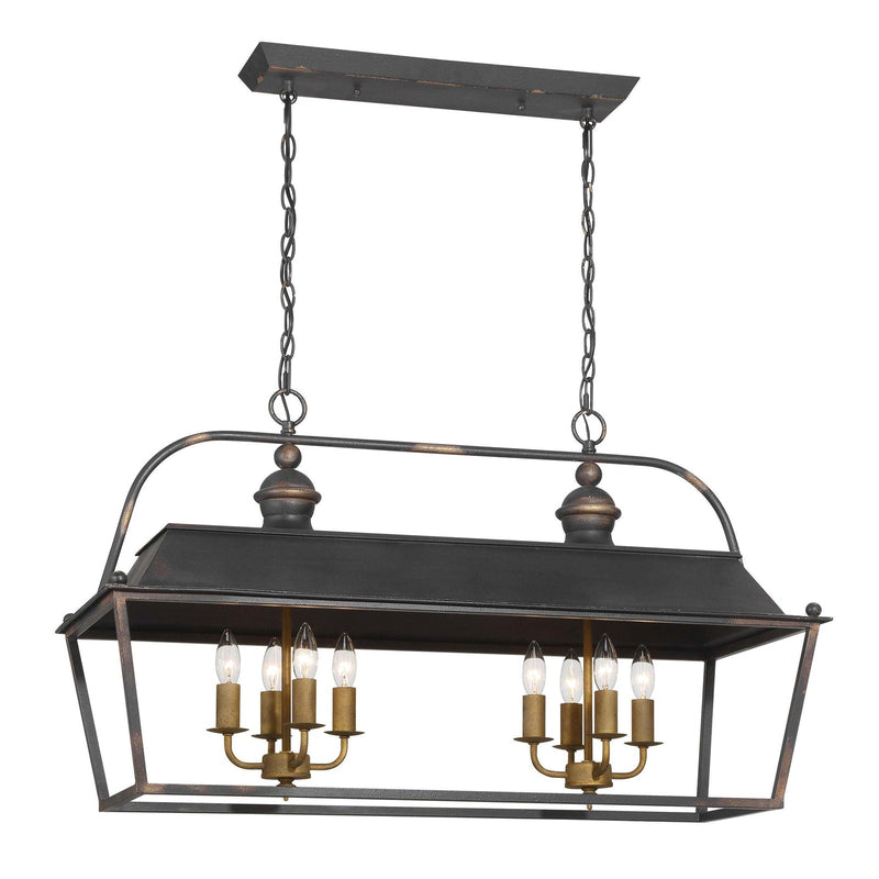 Golden Lighting Christoff 36in 8-Light Island Light | Traditional Antique Black Iron Steel | Kitchen Island & Dining Room | Model 0888-LP ABI