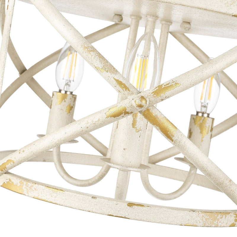 Golden Lighting Alcott 15in 3-Light Flush Mount | Country Farmhouse Antique Ivory Steel | Hallway & Bathroom | 15 x 15 x 9.25 in | Model 0890-FM AI