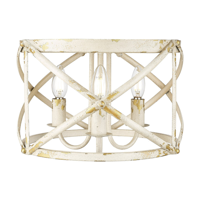 Golden Lighting Alcott 15in 3-Light Flush Mount | Country Farmhouse Antique Ivory Steel | Hallway & Bathroom | 15 x 15 x 9.25 in | Model 0890-FM AI