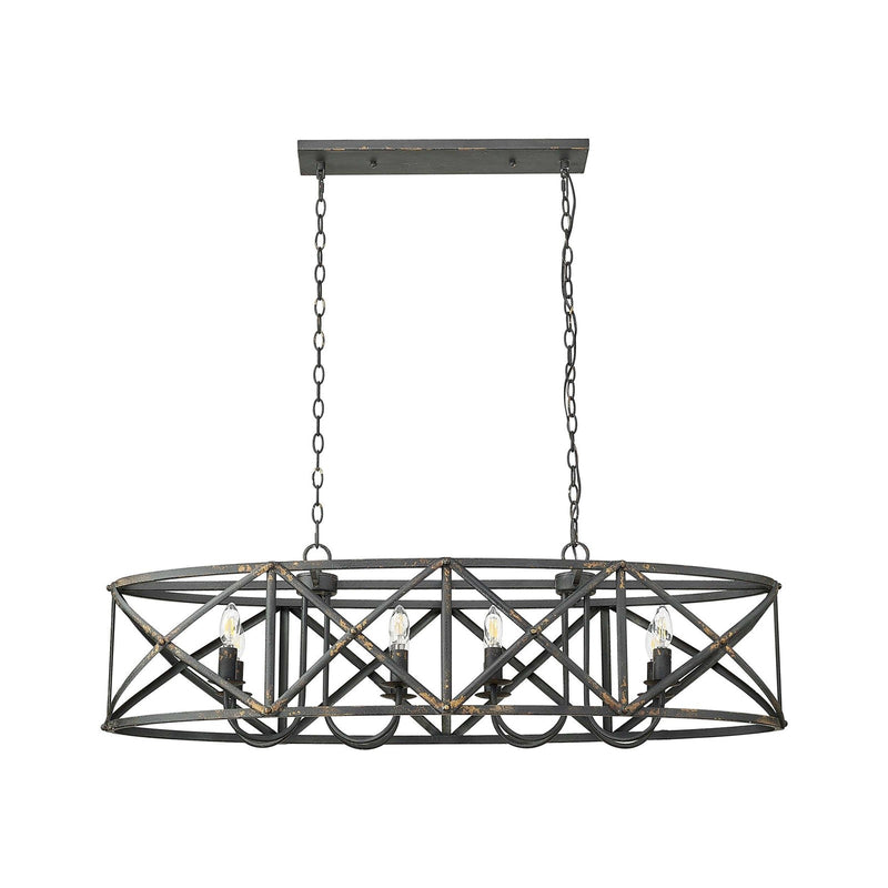 Golden Lighting Alcott 45in 8-Light Island Light | Farmhouse Antique Black Iron | Kitchen Island & Dining Room | Model 0890-LP ABI