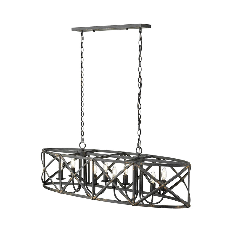 Golden Lighting Alcott 45in 8-Light Island Light | Farmhouse Antique Black Iron | Kitchen Island & Dining Room | Model 0890-LP ABI