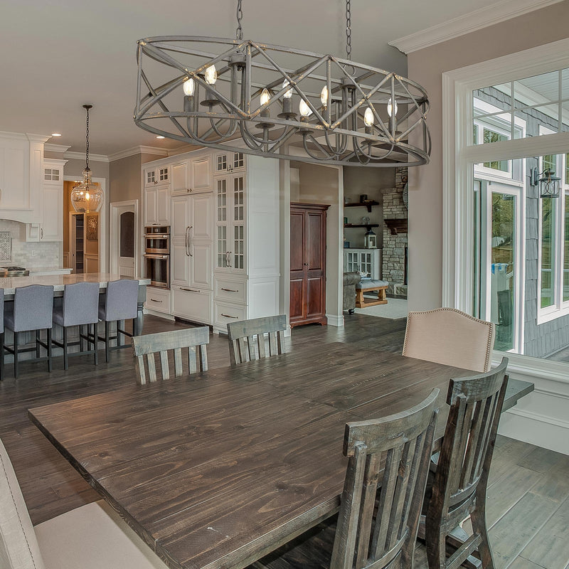 Golden Lighting Alcott 45in 8-Light Island Light | Farmhouse Antique Black Iron | Kitchen Island & Dining Room | Model 0890-LP ABI
